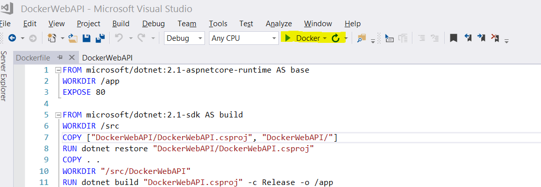 .NET docker web API Run